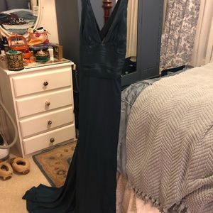 Green silk prom dress (with train) size 4